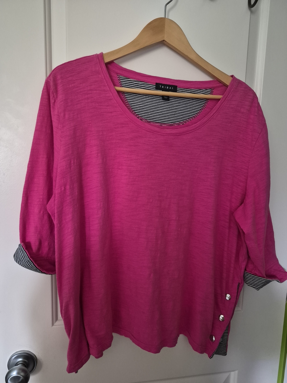 Tribal Bright Fuchsia Roll-Tab Button Side Tunic